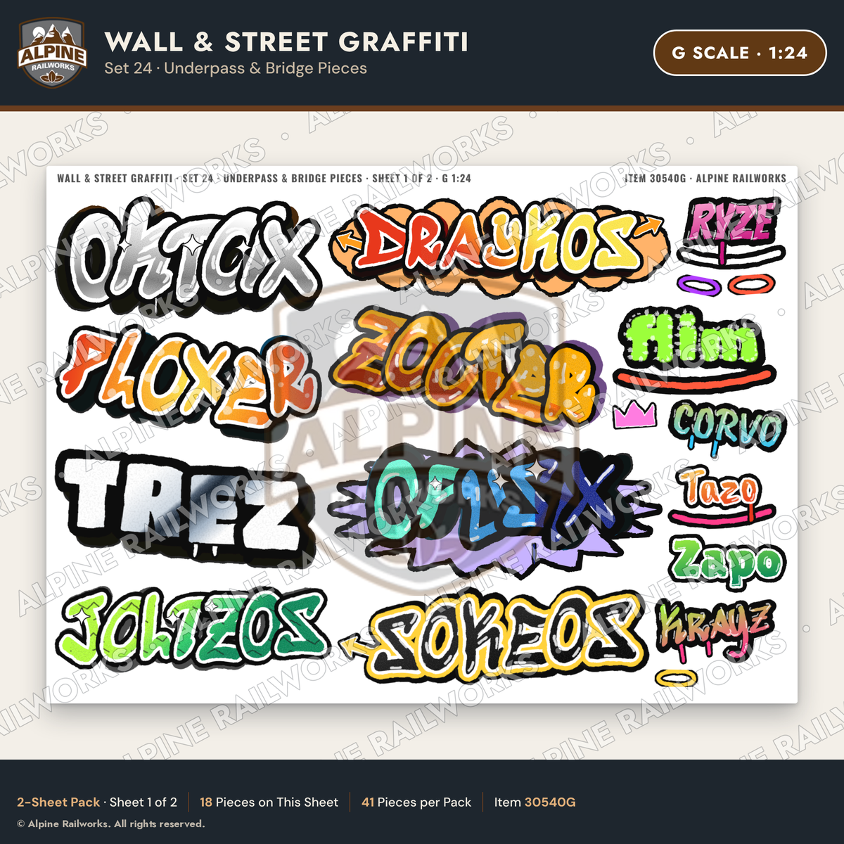 Alpine Railworks 30540G G Scale Wall & Street Graffiti Cut-Outs