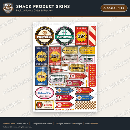 Alpine Railworks 30345G G Scale Snack Product Signs - Potato Chips