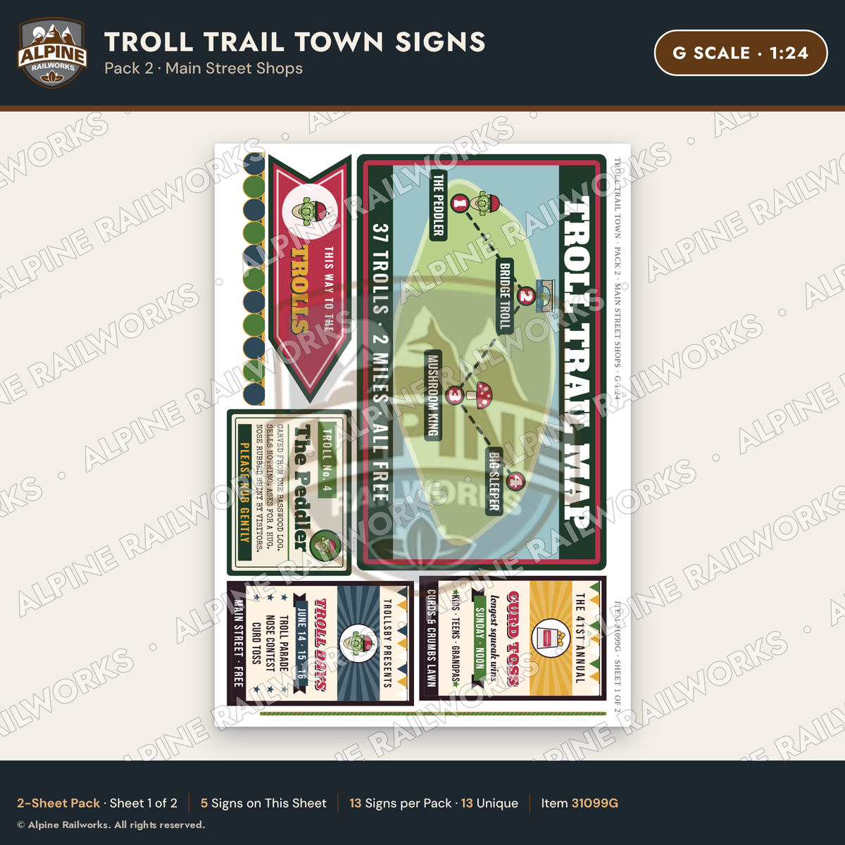 Alpine Railworks 31099G G Scale Roadside Attraction Signs - Troll Town