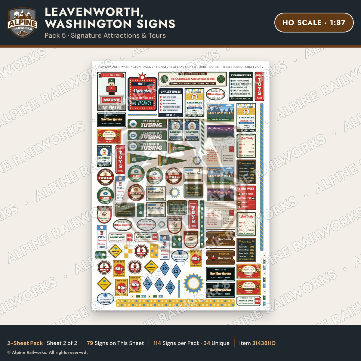 Alpine Railworks 31438HO HO Scale Leavenworth WA Signs - Attractions