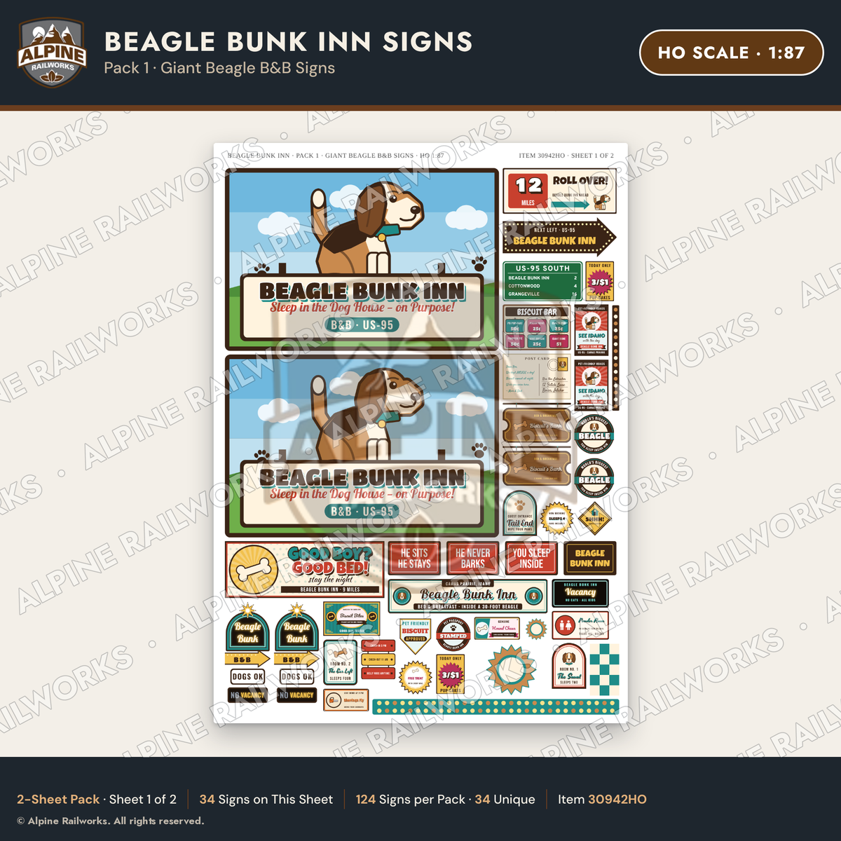 Alpine Railworks 30942HO HO Scale Roadside Signs - Dog-Shaped Inn