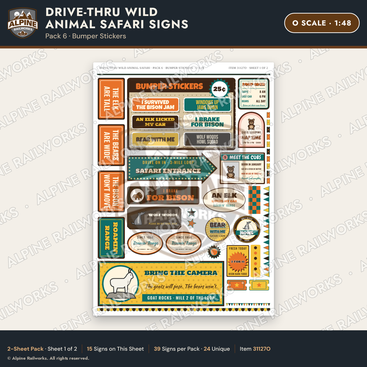 Alpine Railworks 31127O O Scale Roadside Signs - Drive-Thru Safari