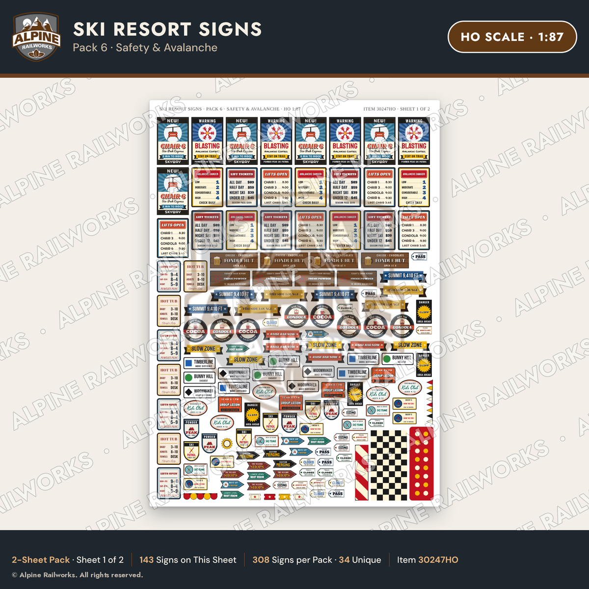 Alpine Railworks 30247HO HO Scale Ski Resort Signs - Safety