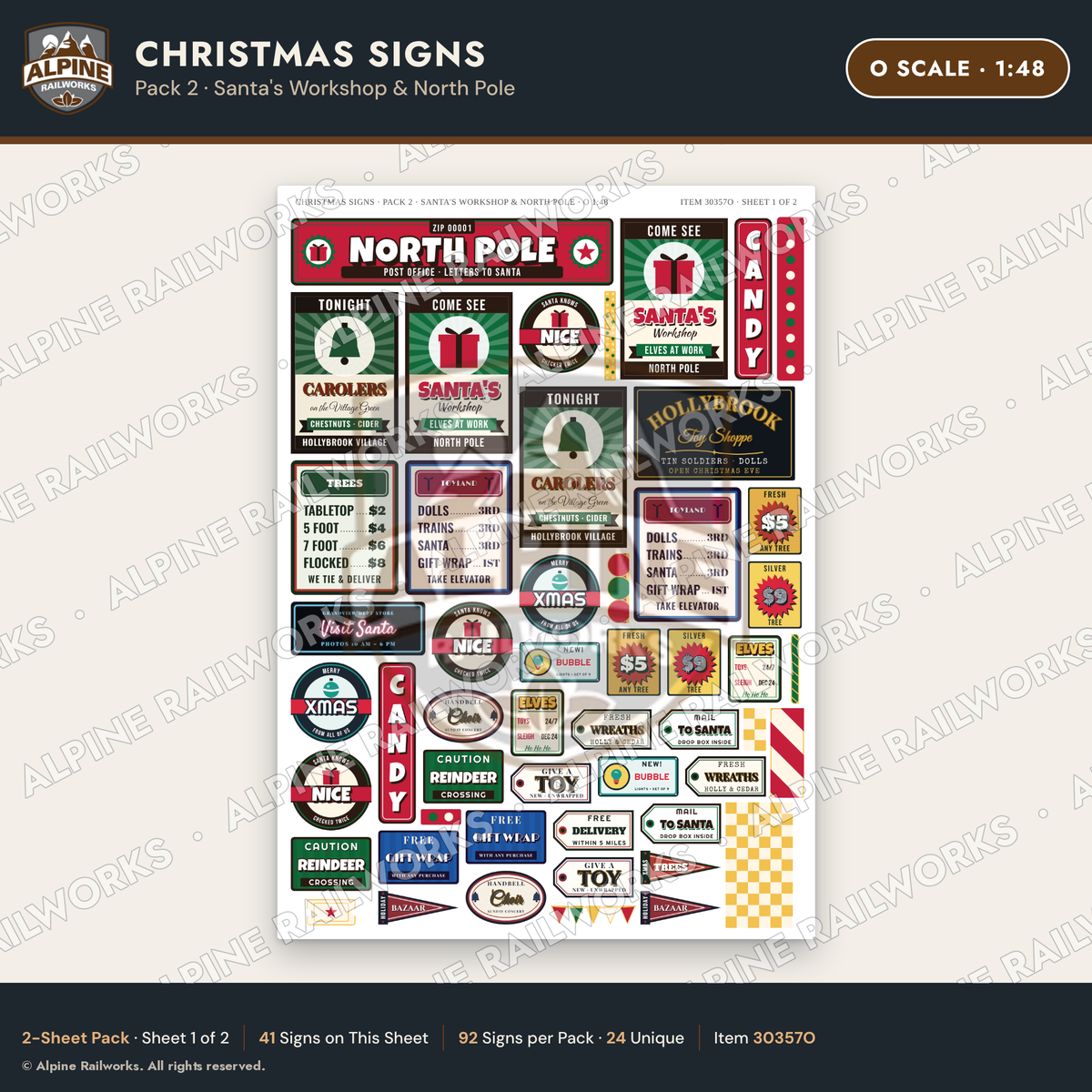 Alpine Railworks 30357O O Scale Christmas Signs - Santa's Workshop