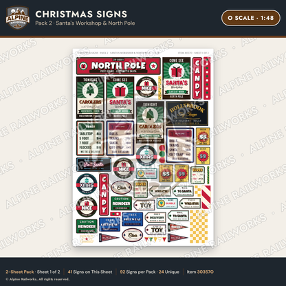 Alpine Railworks 30357O O Scale Christmas Signs - Santa's Workshop