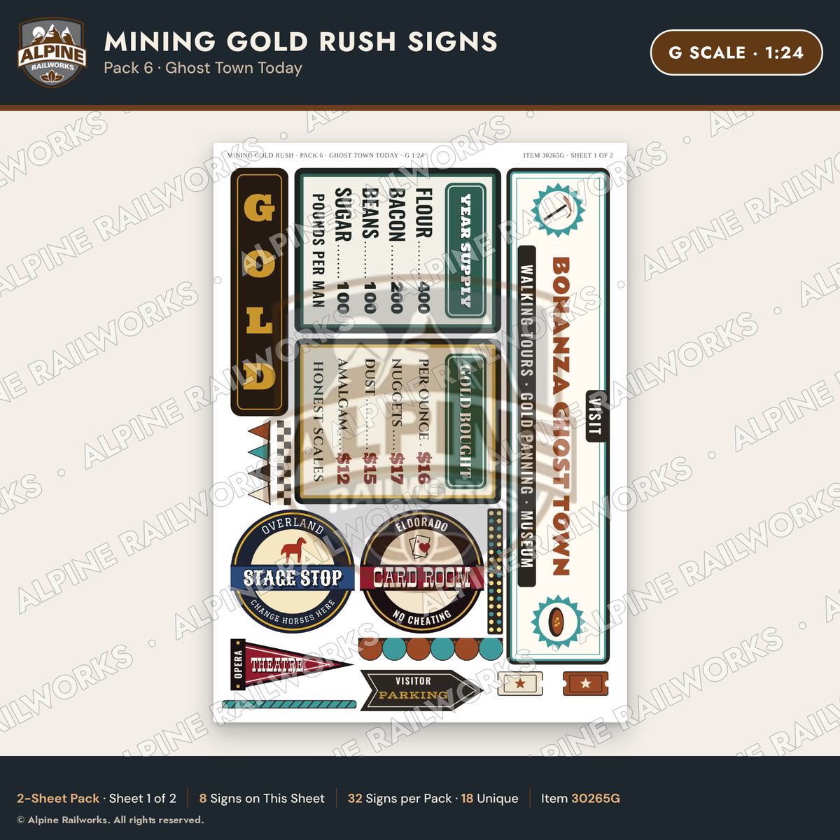 Alpine Railworks 30265G G Scale Mining Gold Rush Signs