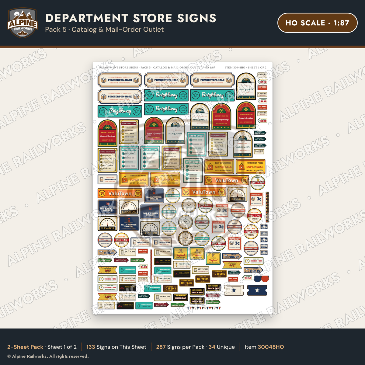 Alpine Railworks 30048HO HO Scale Department Store Signs - Catalog