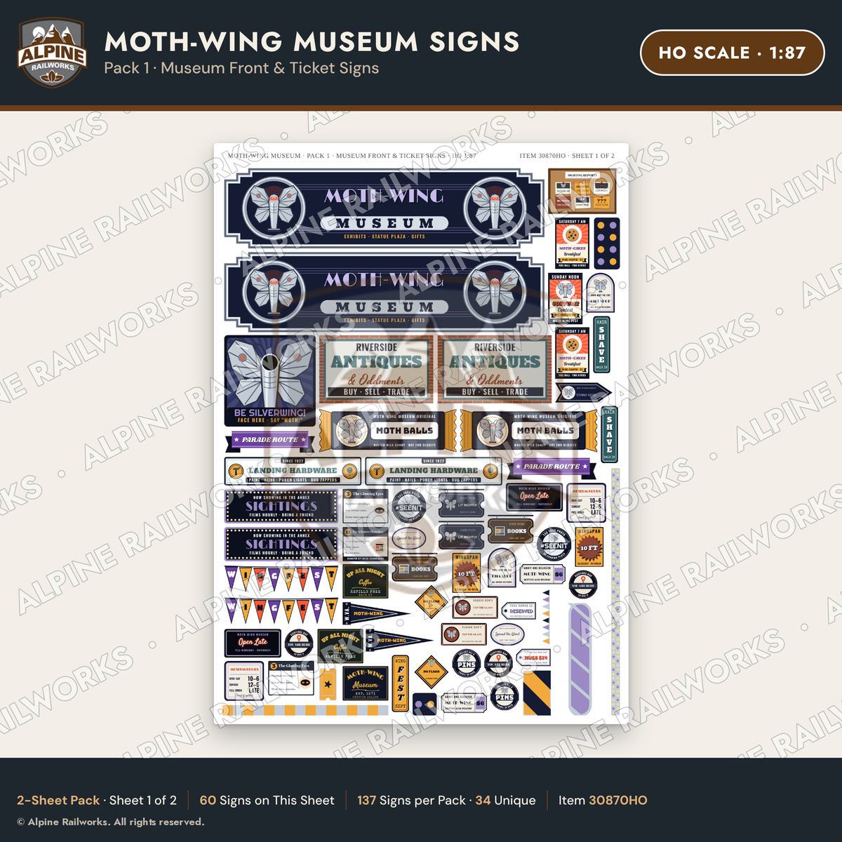 Alpine Railworks 30870HO HO Scale Roadside Signs - Mothman Museum