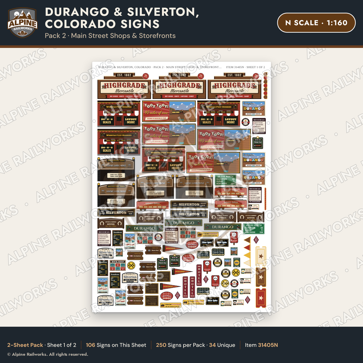 Alpine Railworks 31405N N Scale Durango CO Signs - Main Street Shops