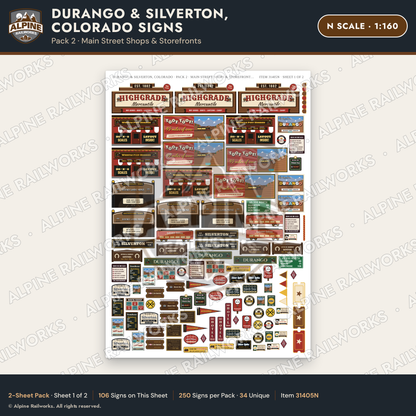Alpine Railworks 31405N N Scale Durango CO Signs - Main Street Shops