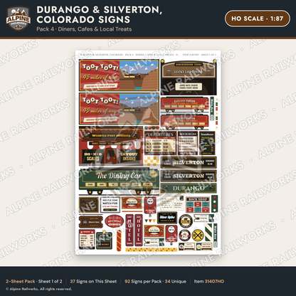 Alpine Railworks 31407HO HO Scale Durango CO Signs - Diners & Cafes
