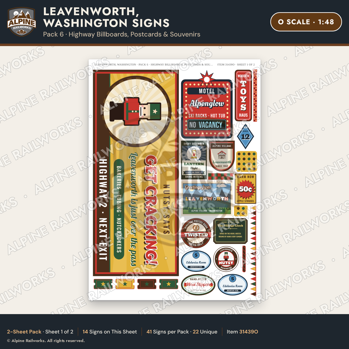 Alpine Railworks 31439O O Scale Leavenworth WA Signs - Billboards