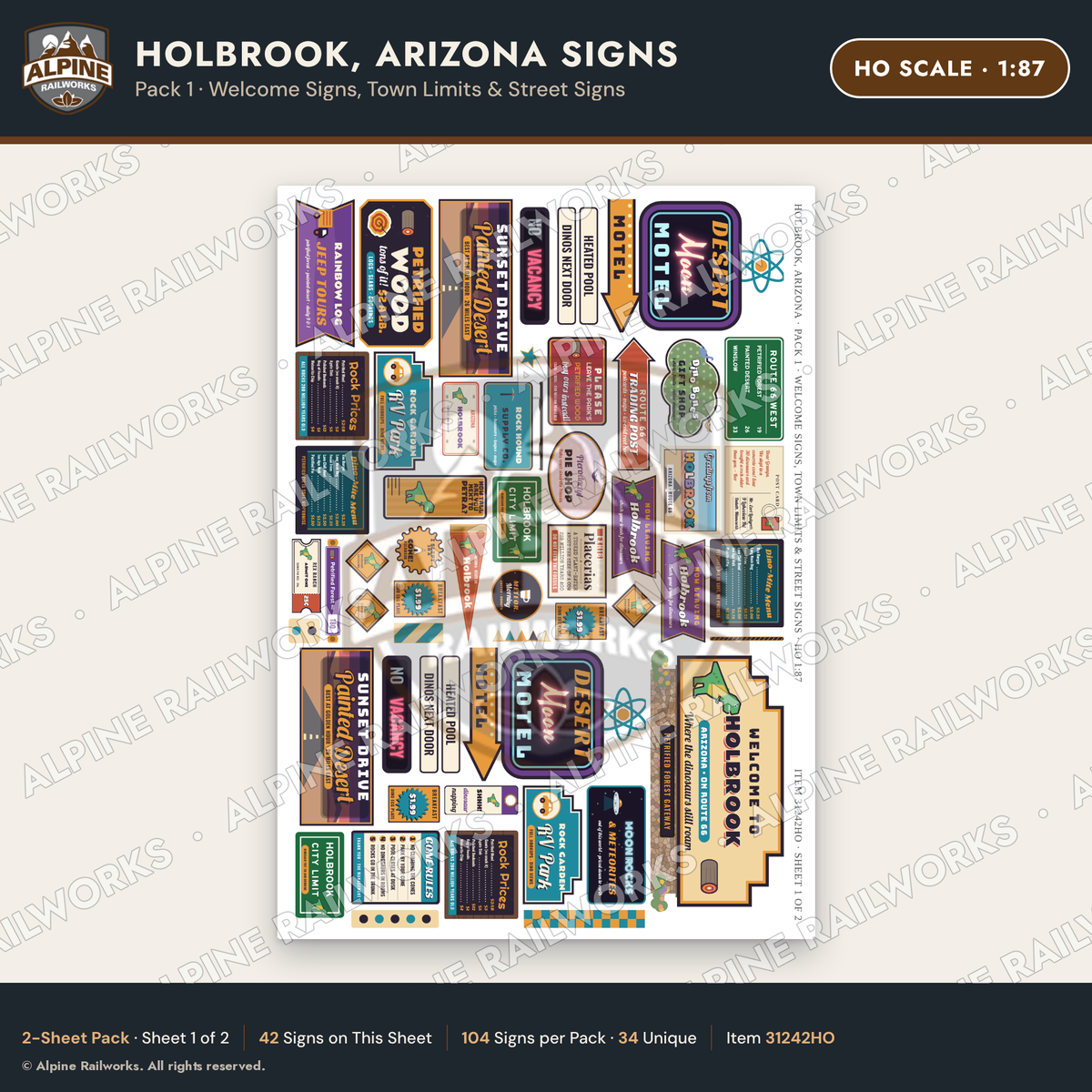 Alpine Railworks 31242HO HO Scale Holbrook AZ Signs - Welcome Signs