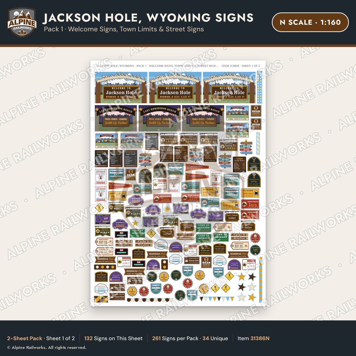Alpine Railworks 31386N N Scale Jackson Hole WY Signs - Welcome Signs