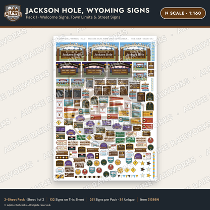 Alpine Railworks 31386N N Scale Jackson Hole WY Signs - Welcome Signs