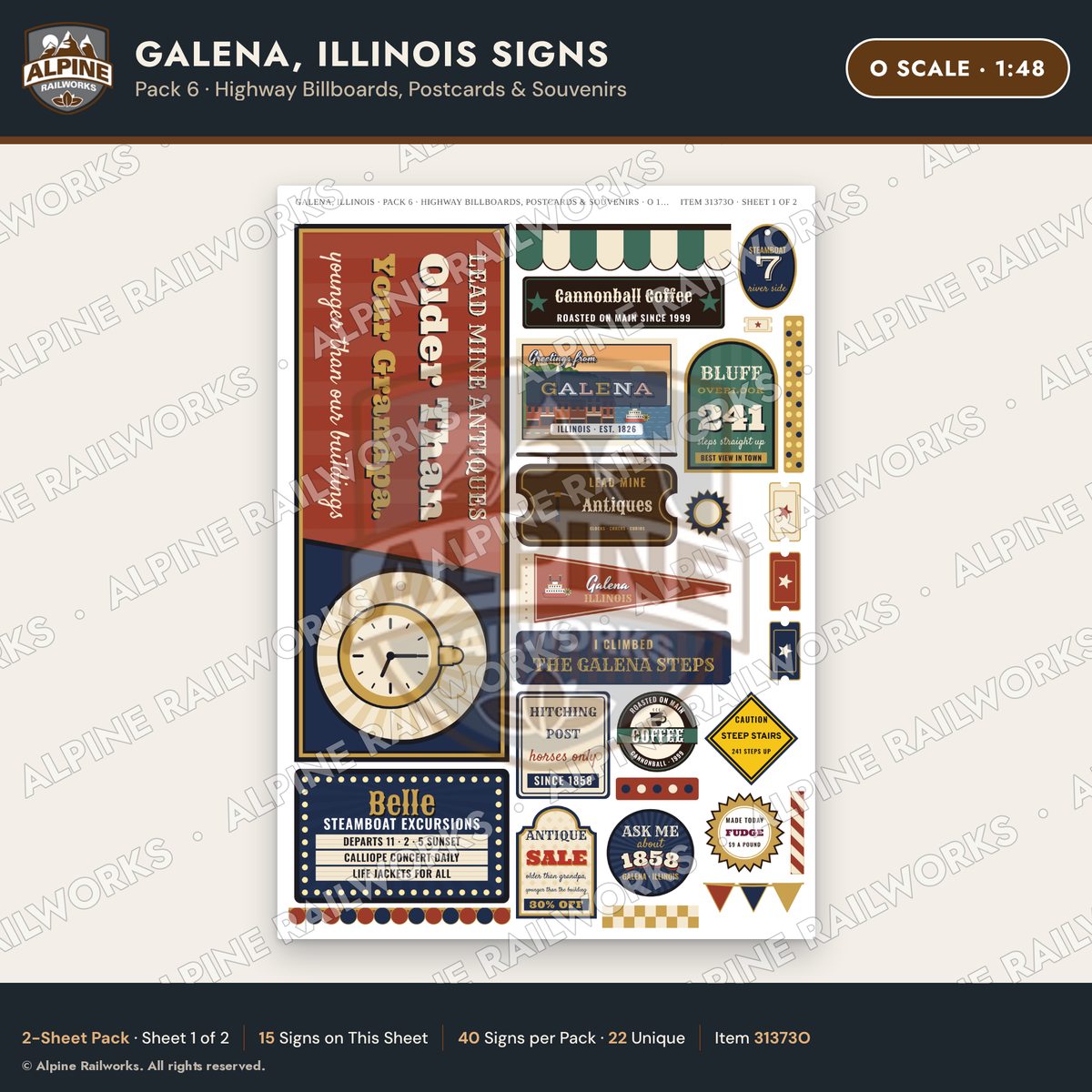 Alpine Railworks 31373O O Scale Galena IL Signs - Billboards