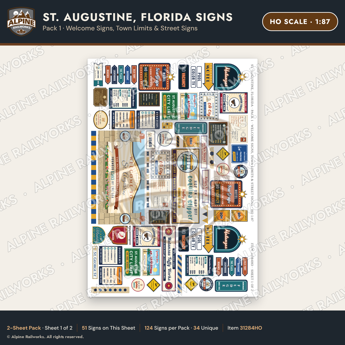 Alpine Railworks 31284HO HO Scale St. Augustine FL Signs - Welcome