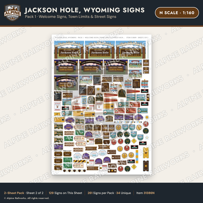 Alpine Railworks 31386N N Scale Jackson Hole WY Signs - Welcome Signs