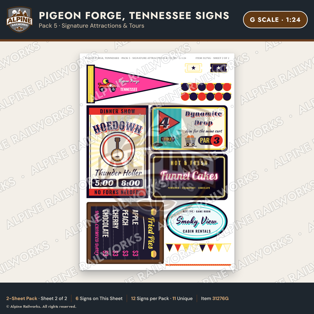Alpine Railworks 31276G G Scale Pigeon Forge TN Signs - Attractions