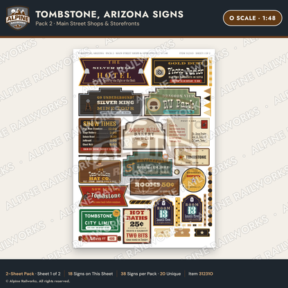 Alpine Railworks 31231O O Scale Tombstone AZ Signs - Main Street Shops