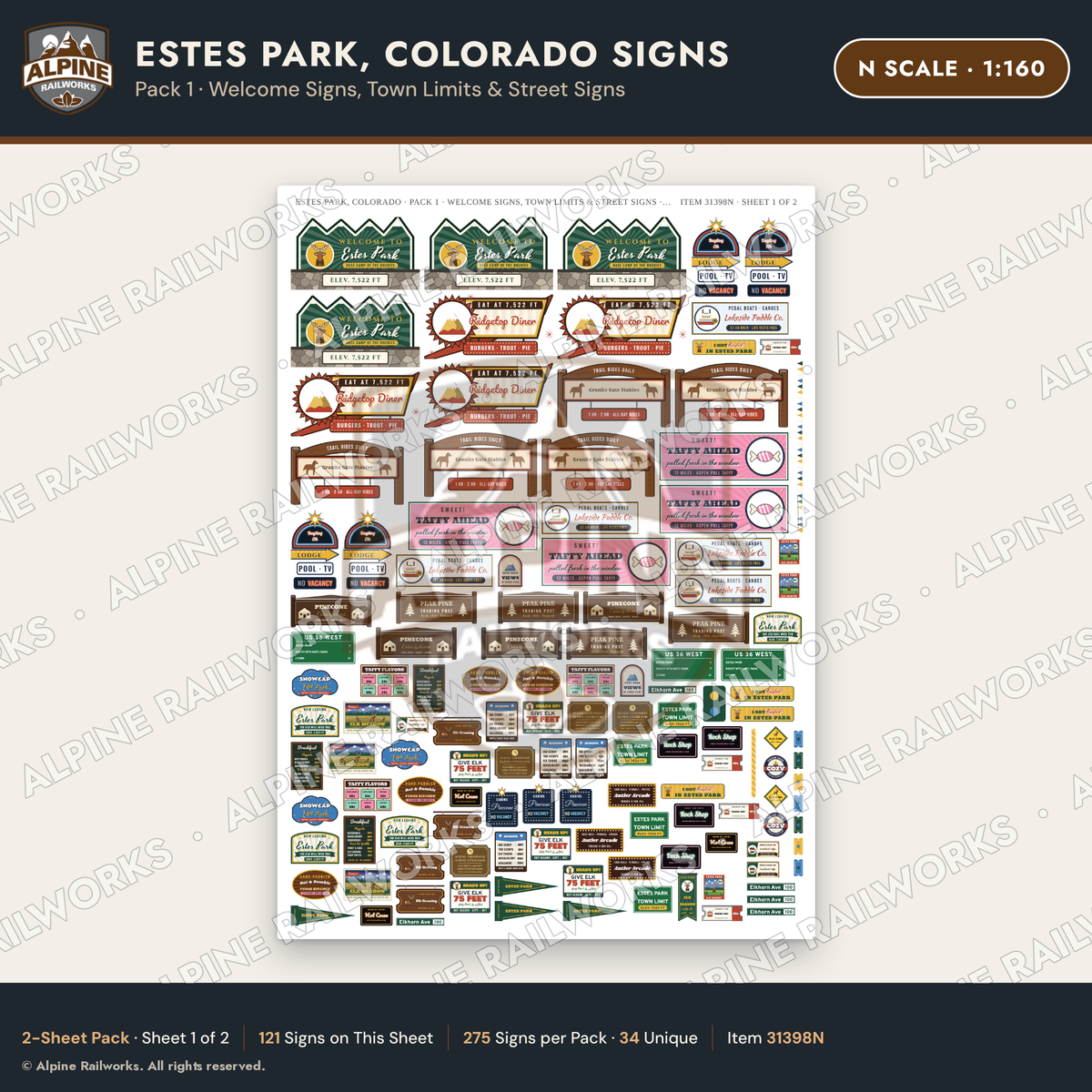 Alpine Railworks 31398N N Scale Estes Park CO Signs - Welcome Signs