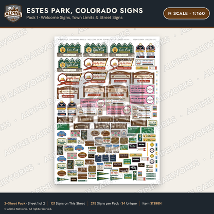Alpine Railworks 31398N N Scale Estes Park CO Signs - Welcome Signs