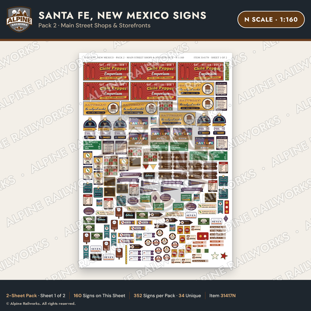 Alpine Railworks 31417N N Scale Santa Fe NM Signs - Main Street Shops