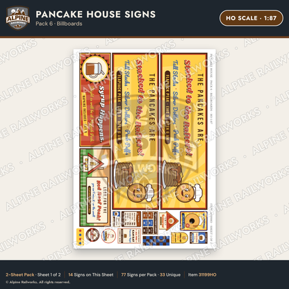 Alpine Railworks 31199HO HO Scale Pancake House Signs - Billboards