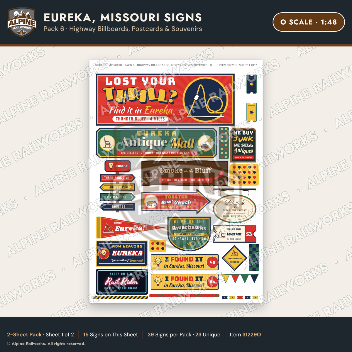 Alpine Railworks 31229O O Scale Eureka MO Signs - Billboards