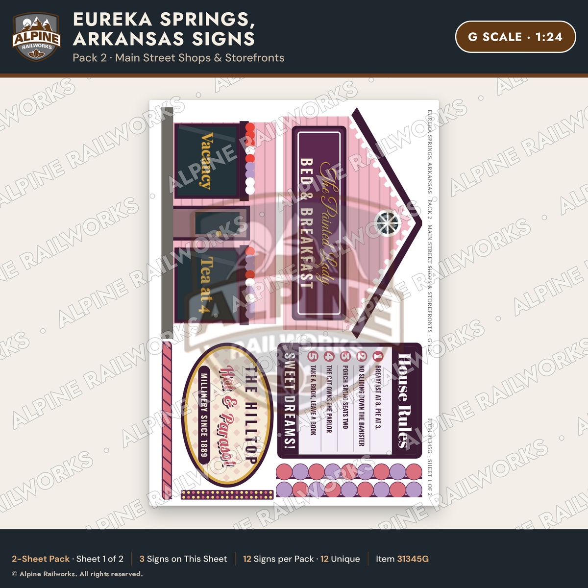 Alpine Railworks 31345G G Scale Eureka Springs Signs - Shops