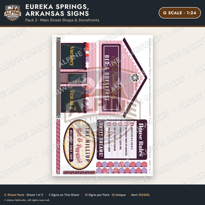 Alpine Railworks 31345G G Scale Eureka Springs Signs - Shops