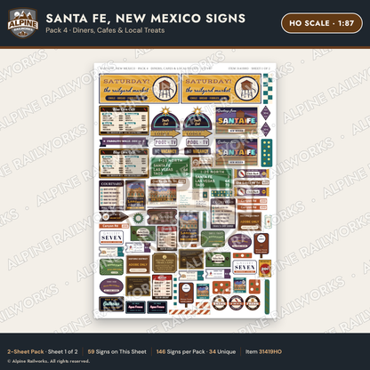 Alpine Railworks 31419HO HO Scale Santa Fe NM Signs - Diners & Cafes