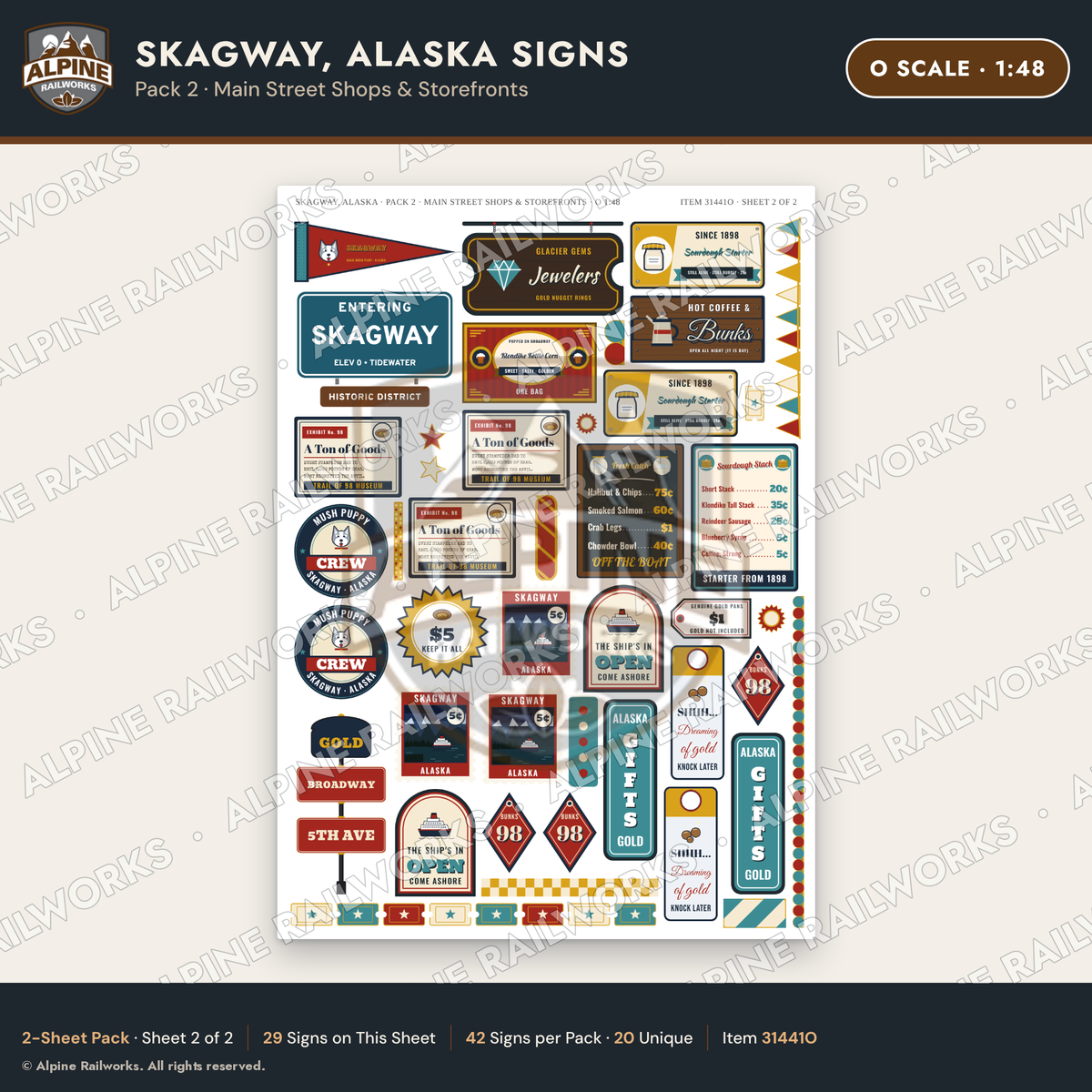 Alpine Railworks 31441O O Scale Skagway AK Signs - Main Street Shops