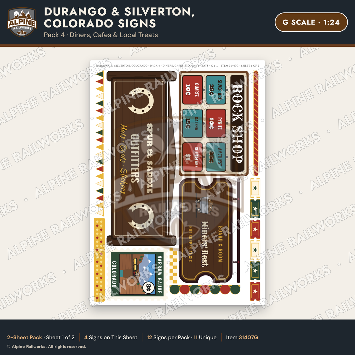 Alpine Railworks 31407G G Scale Durango CO Signs - Diners & Cafes