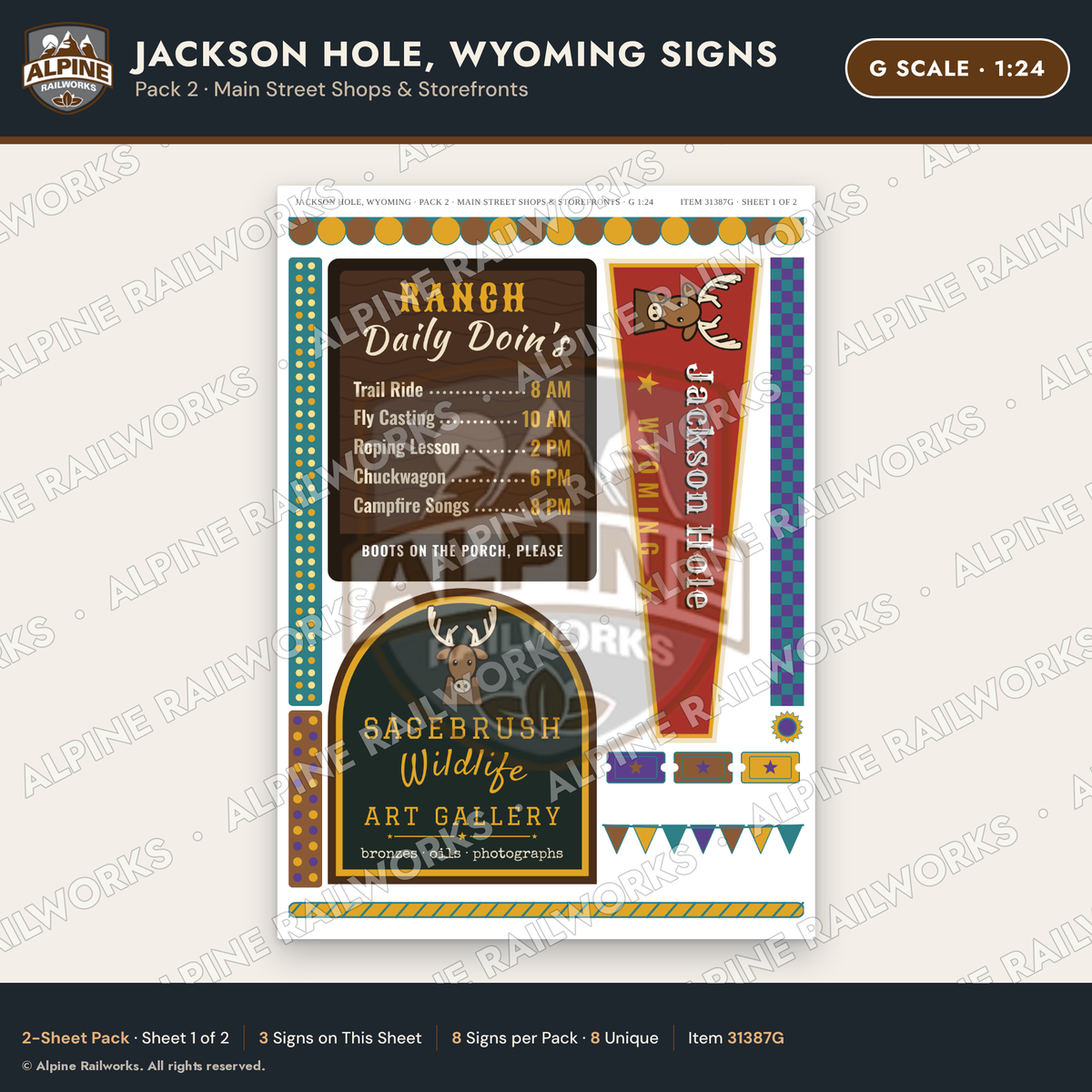 Alpine Railworks 31387G G Scale Jackson Hole WY Signs - Shops