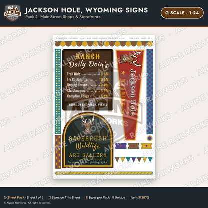 Alpine Railworks 31387G G Scale Jackson Hole WY Signs - Shops