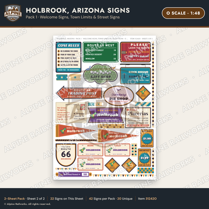 Alpine Railworks 31242O O Scale Holbrook AZ Signs - Welcome Signs