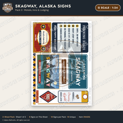 Alpine Railworks 31442G G Scale Skagway AK Signs - Motels & Inns
