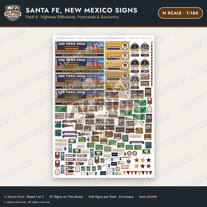 Alpine Railworks 31421N N Scale Santa Fe NM Signs - Billboards