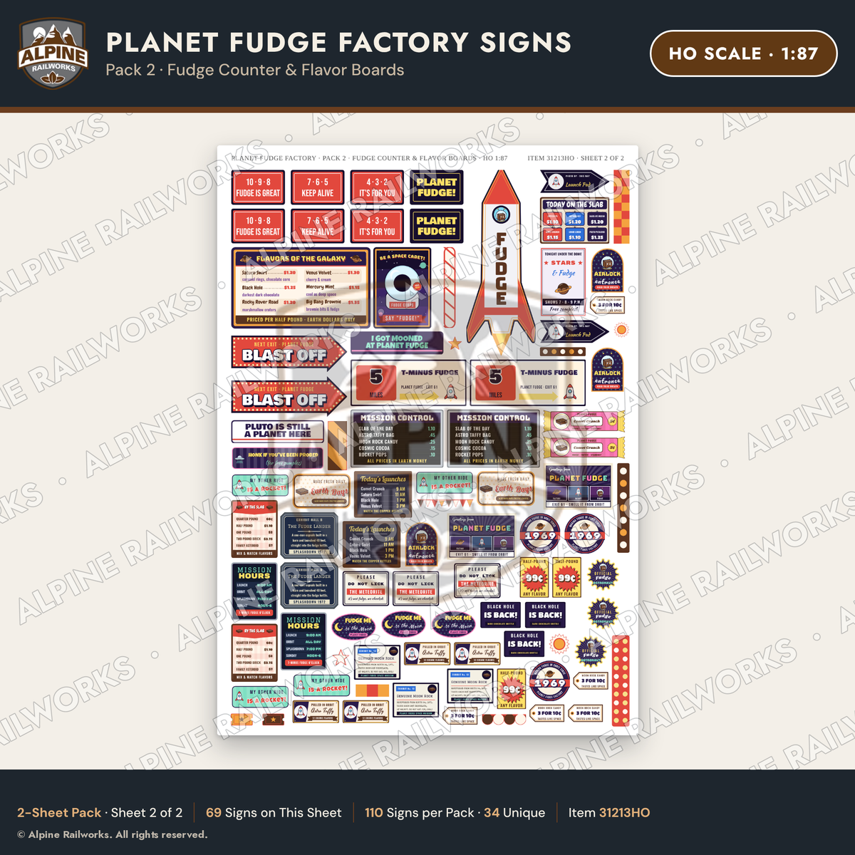 Alpine Railworks 31213HO HO Scale Fudge Factory Signs - Fudge Counter