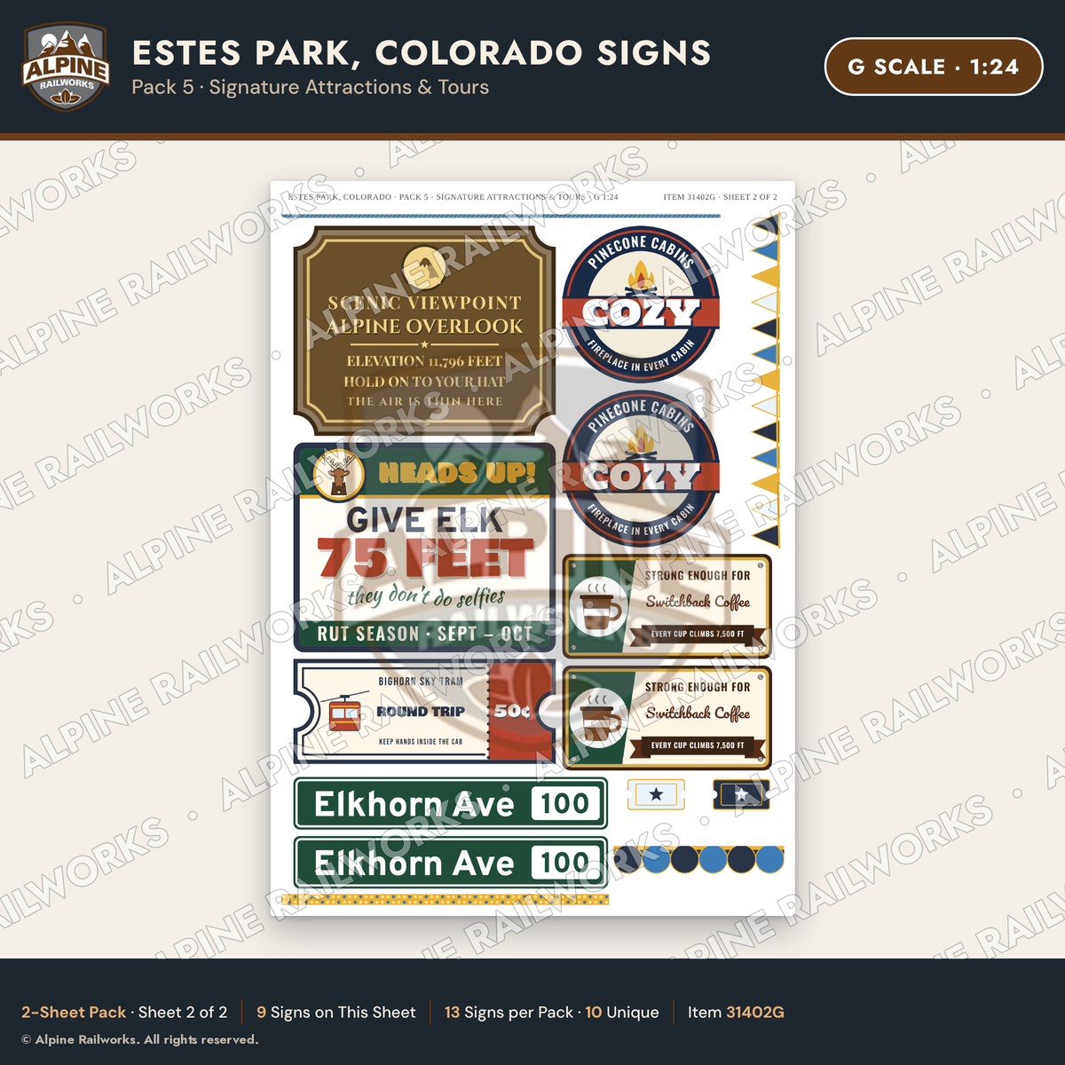 Alpine Railworks 31402G G Scale Estes Park CO Signs - Attractions