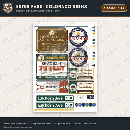 Alpine Railworks 31402G G Scale Estes Park CO Signs - Attractions