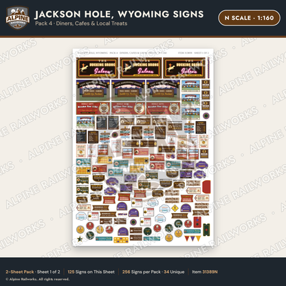 Alpine Railworks 31389N N Scale Jackson Hole WY Signs - Diners & Cafes