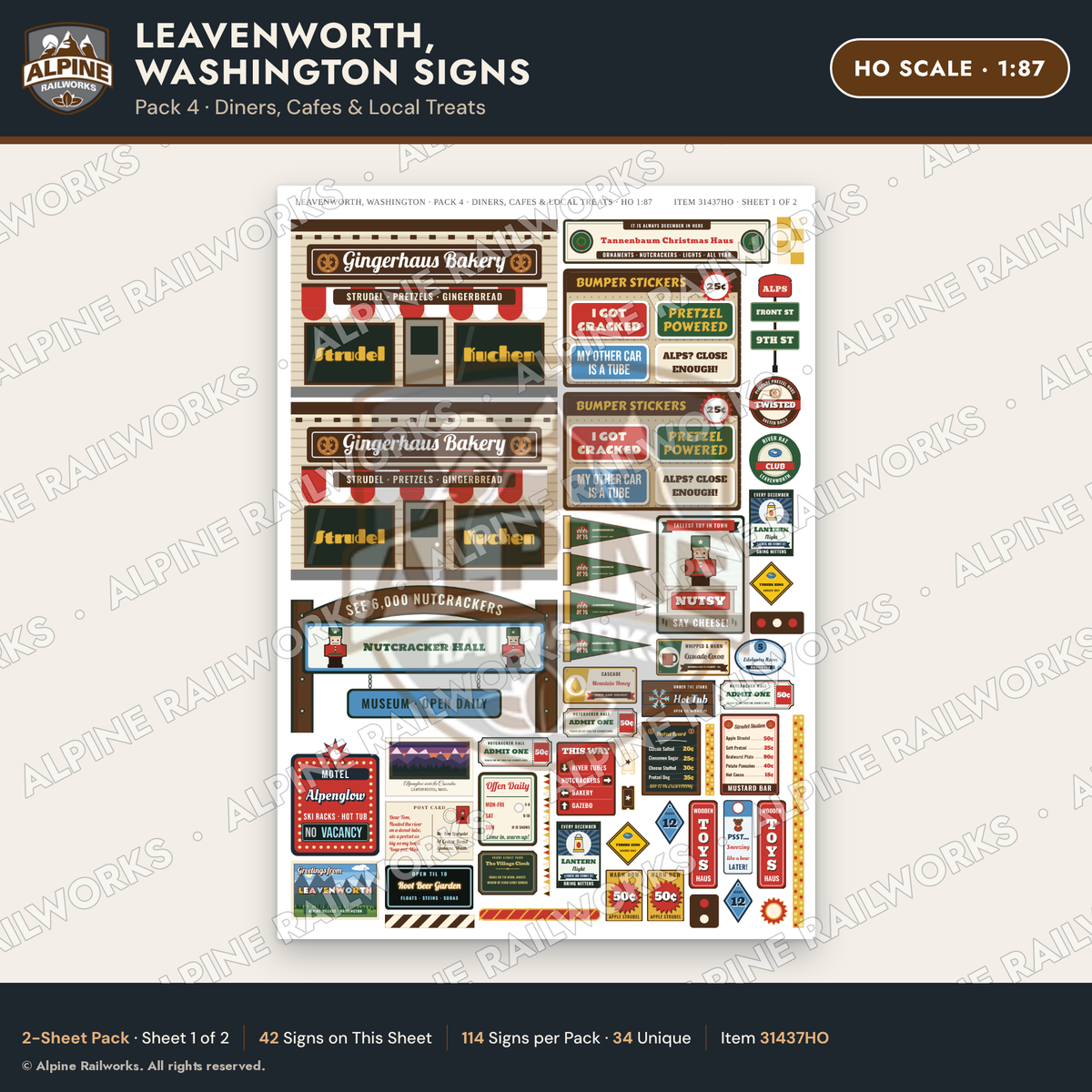 Alpine Railworks 31437HO HO Scale Leavenworth WA Signs - Diners