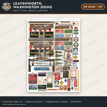 Alpine Railworks 31437HO HO Scale Leavenworth WA Signs - Diners