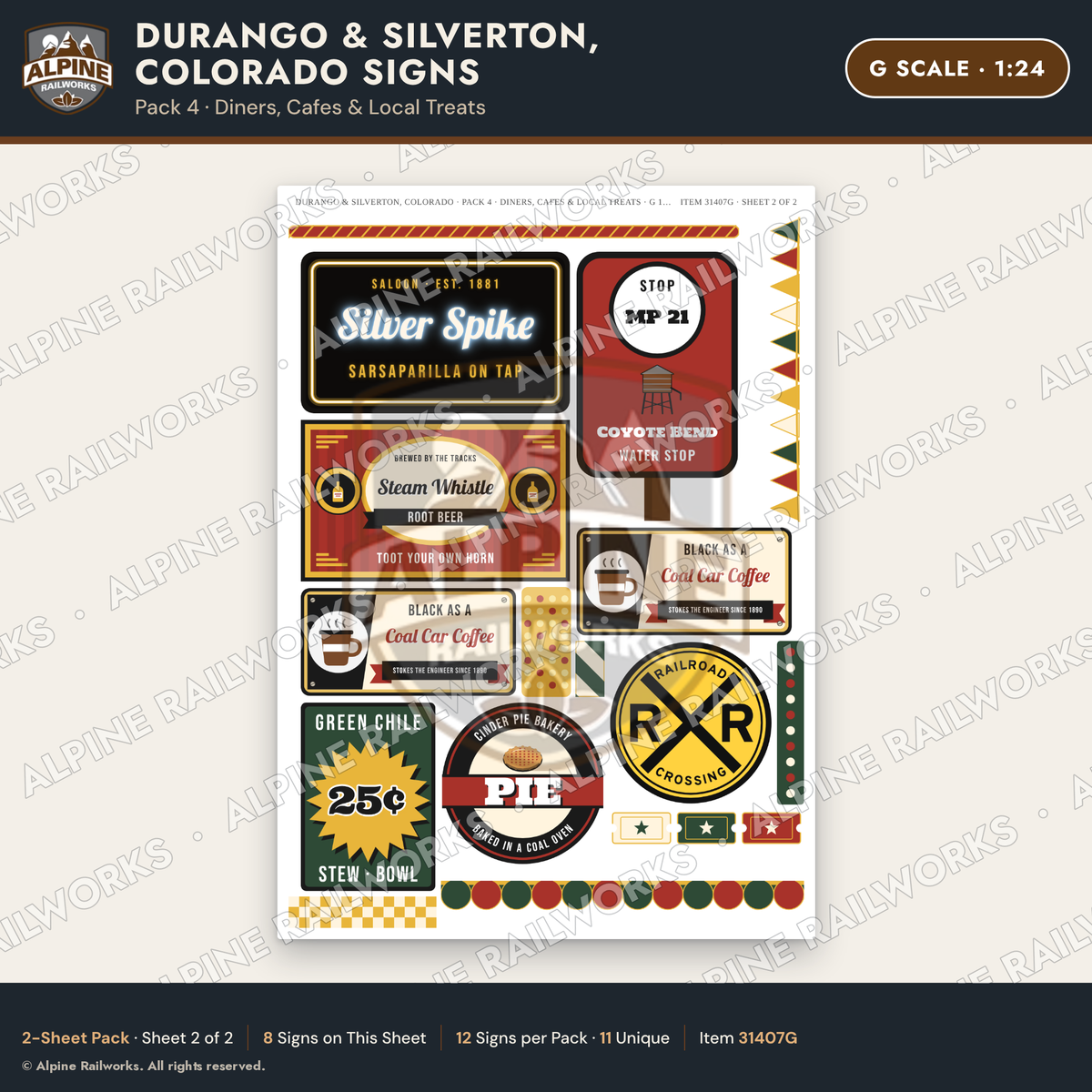 Alpine Railworks 31407G G Scale Durango CO Signs - Diners & Cafes
