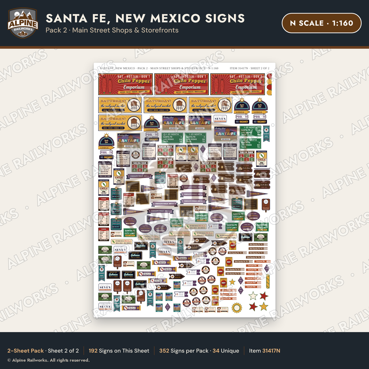 Alpine Railworks 31417N N Scale Santa Fe NM Signs - Main Street Shops