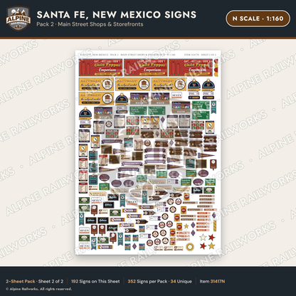 Alpine Railworks 31417N N Scale Santa Fe NM Signs - Main Street Shops