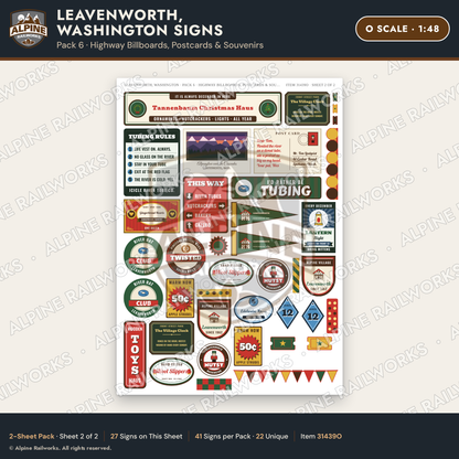 Alpine Railworks 31439O O Scale Leavenworth WA Signs - Billboards