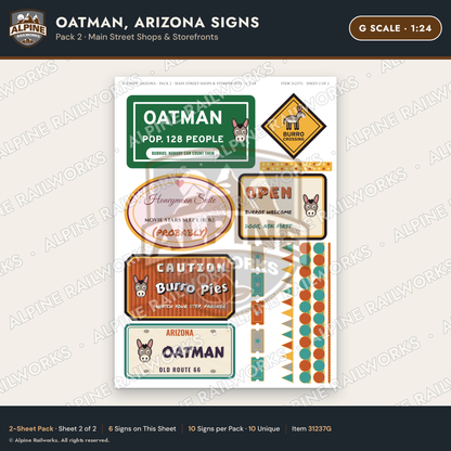 Alpine Railworks 31237G G Scale Oatman AZ Signs - Main Street Shops